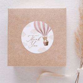 Pegatina Redonda Pink Teddy Bear Hot Air Balloon Baby Shower