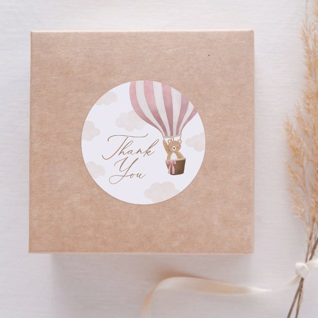 Pegatina Redonda Pink Teddy Bear Hot Air Balloon Baby Shower (Subido por el creador)