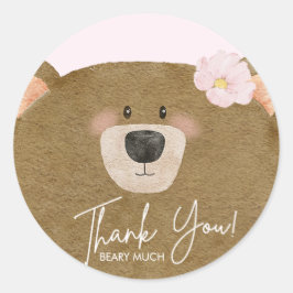Pegatina Redonda Pink Teddy Podemos Bear Esperar Chica Baby Shower