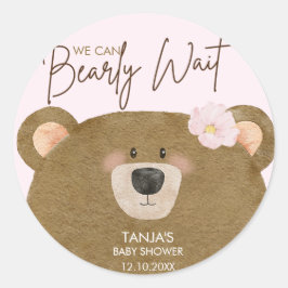 Pegatina Redonda Pink Teddy Podemos Bear Esperar Chica Baby Shower