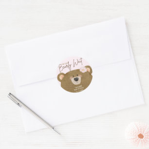 Pegatina Redonda Pink Teddy Podemos Bear Esperar Chica Baby Shower