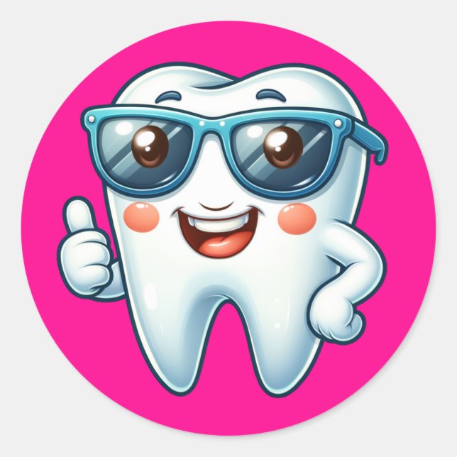 Pegatina Redonda Pink Tooth (Anverso)