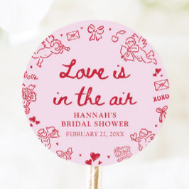 Pegatina Redonda Pink Valentine Love is in the Air Bridal Shower