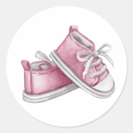 Pegatina Redonda Pink Watercolor Baby Booties Baby Shower