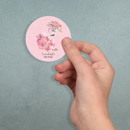Pegatina Redonda Pink Watercolor Ballerina Flamingo Baby Shower
