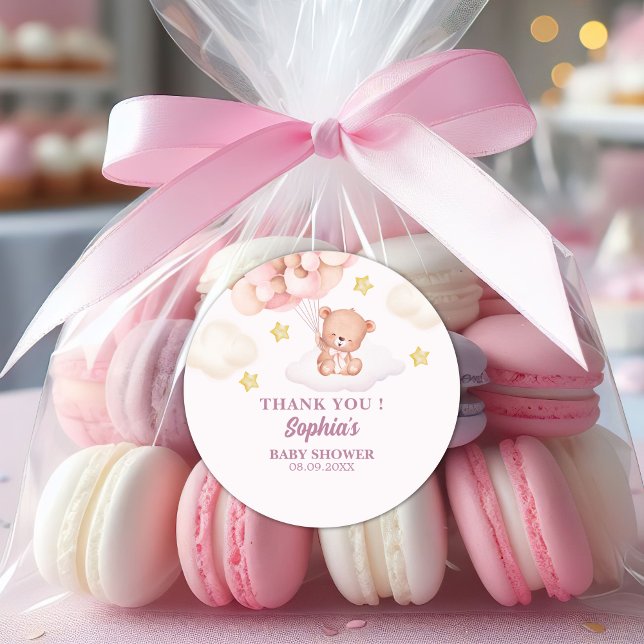 Pegatina Redonda Pink Watercolor Bear Baby Shower Girl (Subido por el creador)