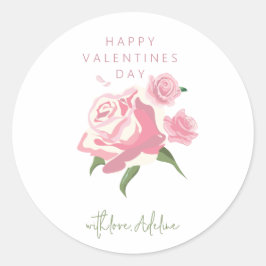 Pegatina Redonda Pink Watercolor Rose Flower Valentines Day