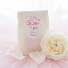 Pegatina Redonda Pink Whimsical Garden Bridal Shower Thank You 