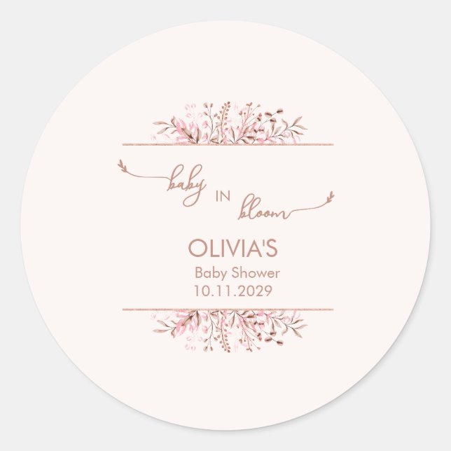 Pegatina Redonda Pink Wildflower Baby in Bloom (Anverso)