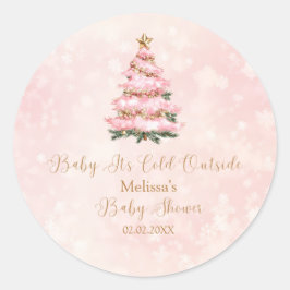 Pegatina Redonda Pink Winter Baby Its Cold Outside Baby Shower