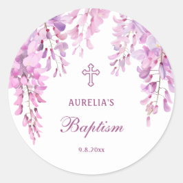 Pegatina Redonda Pink Wisteria Baptism