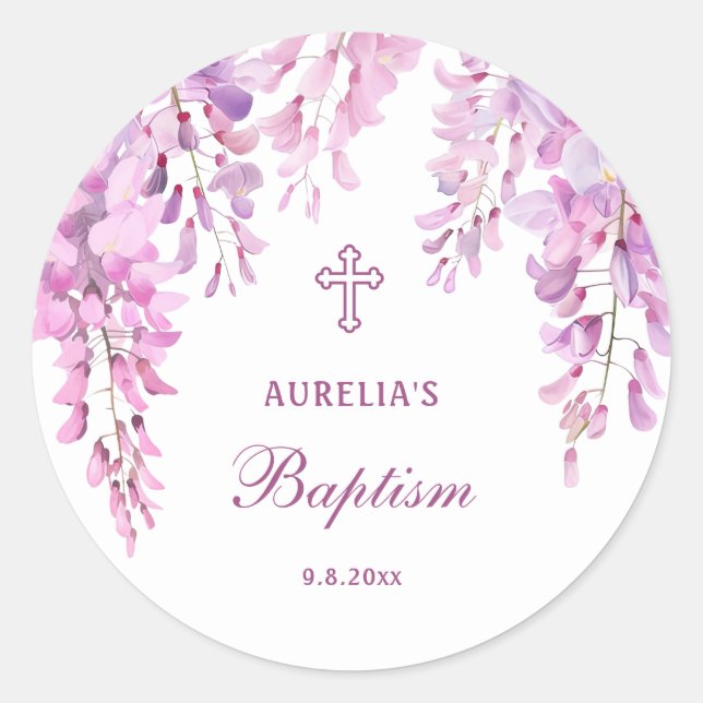 Pegatina Redonda Pink Wisteria Baptism (Anverso)