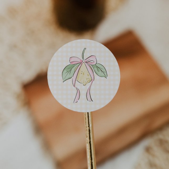 Pegatina Redonda Pink & Yellow Lemon Bow Baby Shower (Subido por el creador)
