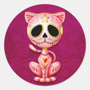 Pegatina Redonda Pink Zombie Sugar Kitten