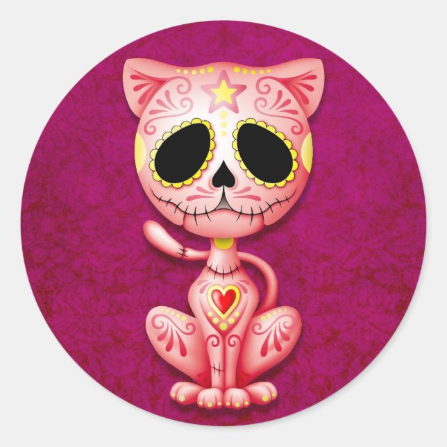 Pegatina Redonda Pink Zombie Sugar Kitten (Anverso)