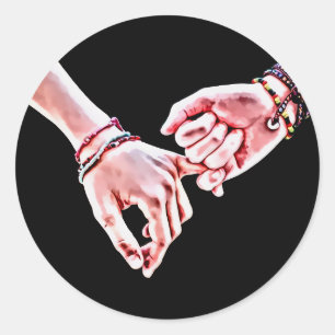 Pegatina Redonda Pinky Swear Lovers manos Pintura digital