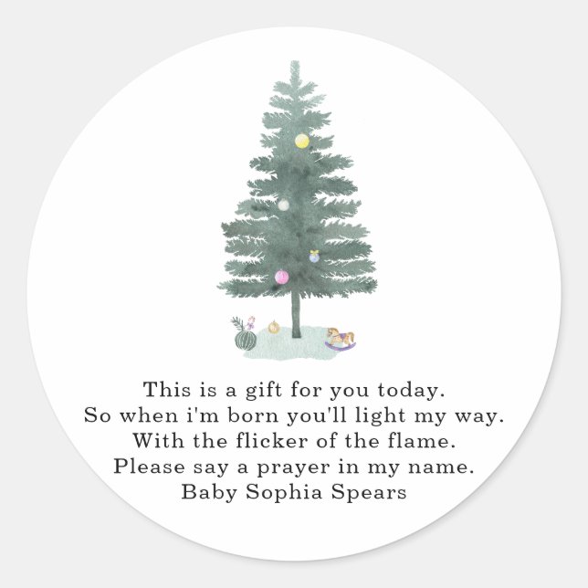Pegatina Redonda Pino acuarela - Oraciones para el bebé (Anverso)