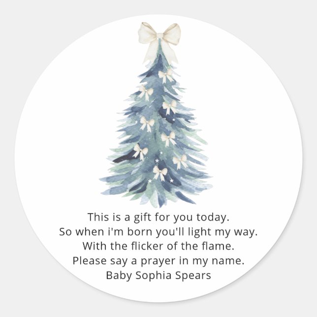 Pegatina Redonda Pino acuarela - Oraciones para el bebé (Anverso)
