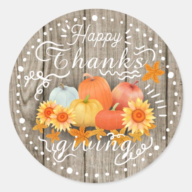 Pegatina Redonda Pino Ash de la Calabaza de Otoño (Anverso)