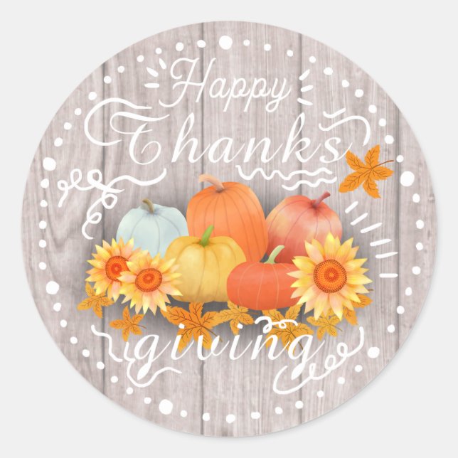 Pegatina Redonda Pino Beige de la Calabaza de Otoño (Anverso)