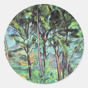 Pegatina Redonda Pino con Viaducto de Paul Cezanne, Arte Vintage