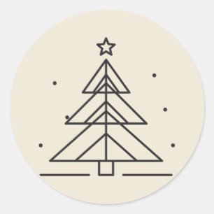 Pegatina Redonda Pino Geométrico Minimalista Navidad Lineal