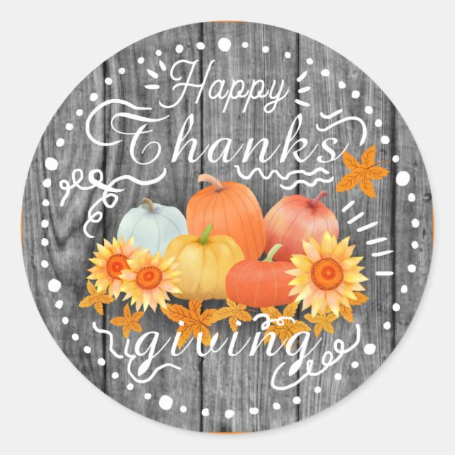 Pegatina Redonda Pino gris de calabaza otoñal (Anverso)