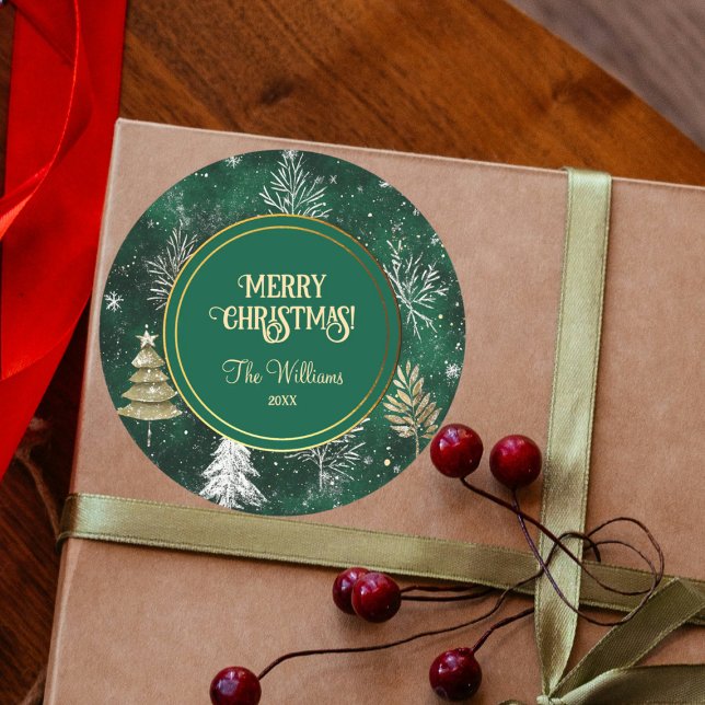 Pegatina Redonda Pinos dorados Copos de nieve plateados Hunter Gree (Subido por el creador)