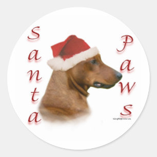 Pegatina Redonda Pinscher Santa Paws de Alemania