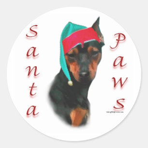 Pegatina Redonda Pinscher Santa Paws en miniatura