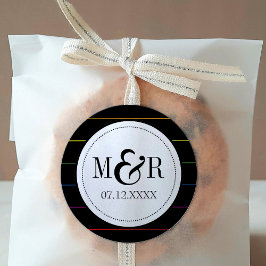 Pegatina Redonda Pinstripe Rainbow en sólido Boda LGBT negro
