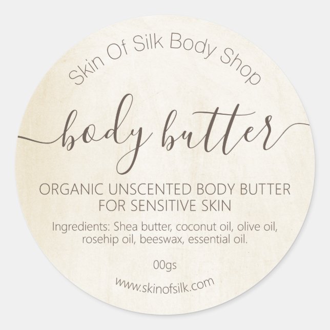 Pegatina Redonda Pinta de época Loción de Mantequilla de Mantequill (Anverso)