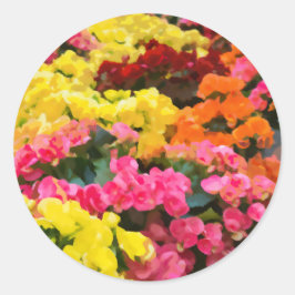 Pegatina Redonda Pinta de flor de color amarillo y rosa brillante R