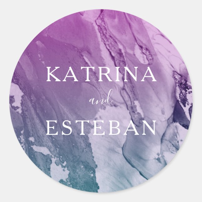 Pegatina Redonda Pinta púrpura Verde azulada textura de la favorita (Anverso)