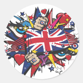 Pegatina Redonda Pintada UK bandera English London POP arte graff