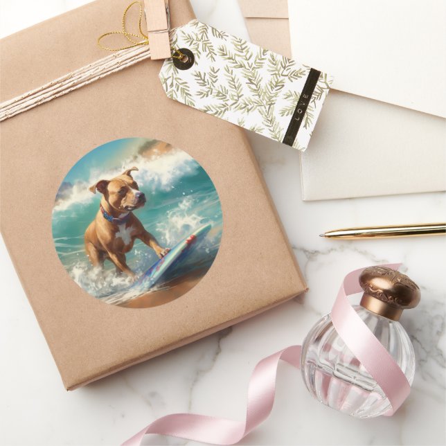 Pegatina Redonda Pintado americano de surf en Staffordshire Beach (Regalar)