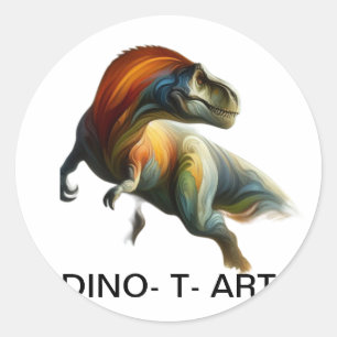 Pegatina Redonda 🦖 pintado de arte tradicional de un DINO-T