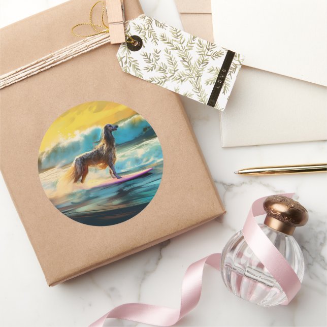 Pegatina Redonda Pintado de surf en Hound Beach Afgano (Regalar)