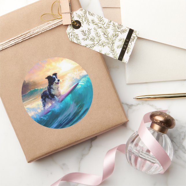 Pegatina Redonda Pintado de surf en la playa de Collie (Regalar)