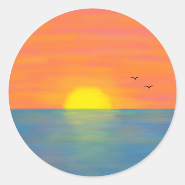 Pegatina Redonda Pintado del océano azul amarillo rosa Naranja de l (Anverso)