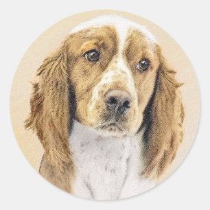 Pegatina Redonda Pintado español de Springer galesa - Arte de perro