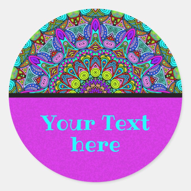 Pegatina Redonda Pintado manual Mandala Clock Face 4 (Anverso)