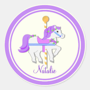 Pegatina Redonda Pintado Pony Purple y Gold Carousel