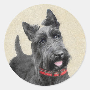 Pegatina Redonda Pintado Terrier Escocés - Arte Perro Original