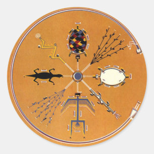 Pegatina Redonda Pintando arena, tribu nativa estadounidense