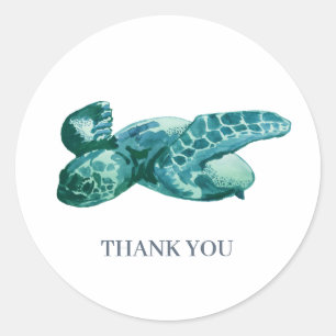 Pegatina Redonda Pintando tortuga marina personalizado Gracias