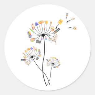 Pegatina Redonda Pintores Amantes Del Regalo De Dandelion Para Pint