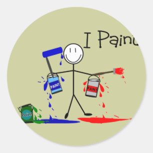 Pegatina Redonda Pintores Regalos "Paint" Palo Personas Diseño