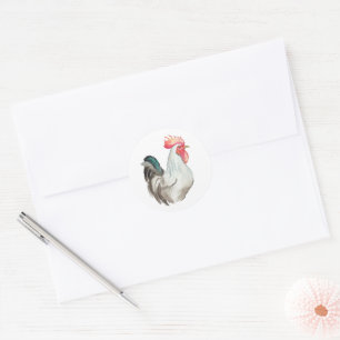 Pegatina Redonda Pintura a mano de color Rooster