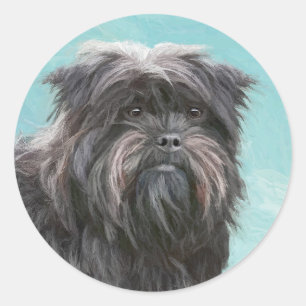 Pegatina Redonda Pintura Affenpinscher - Arte Perro Original Cuto